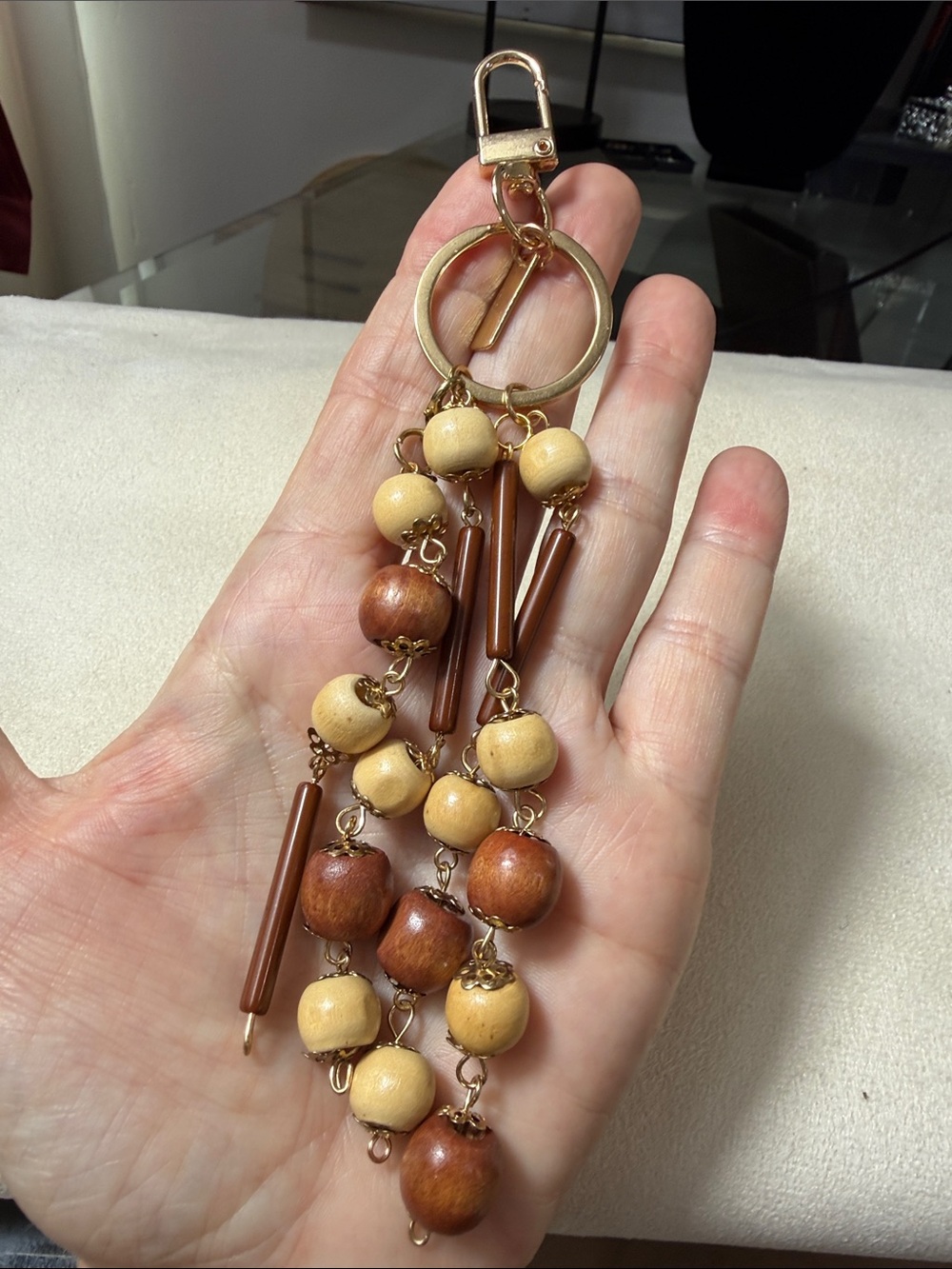 New purse fob bag clip keychain keyring  made from vintage wood beads